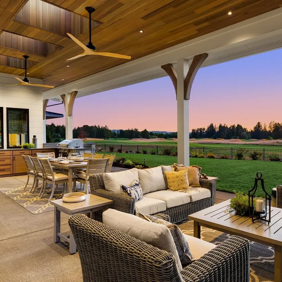 Outdoor living space with covered patio and outdoor kitchen in Jacksonville