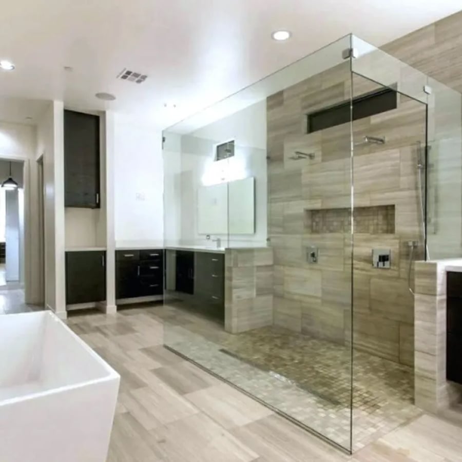 Luxury master bathroom with dual vanities